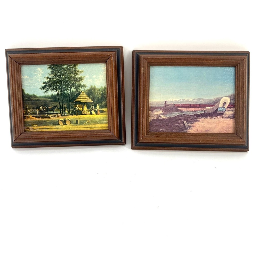 Vintage Turner Design Wall Accessory Framed Prints Pair Western Pioneer Scenes
